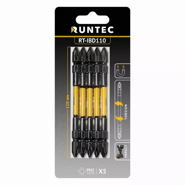 Бита ударная двусторонняя RUNTEC H6.35 110мм PH2/PH2 5 шт.