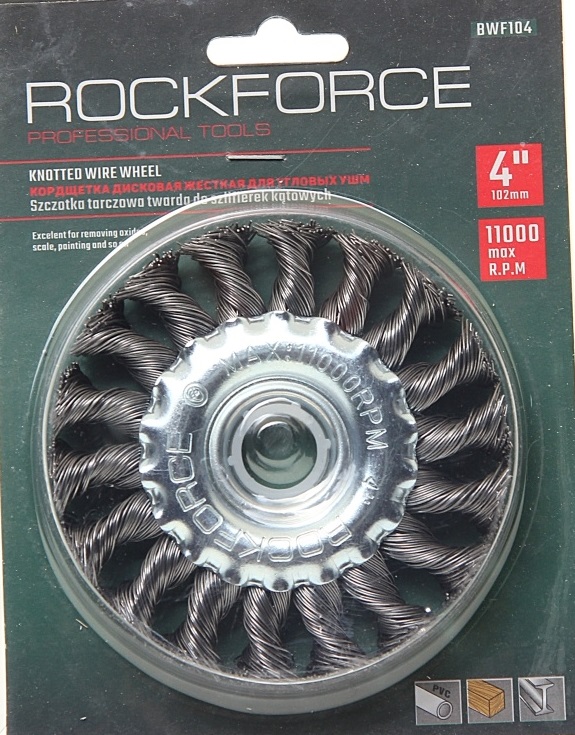 Кордщетка дисковая стальная витая для УШМ 100мм, в блистере  ROCKFORCE /1