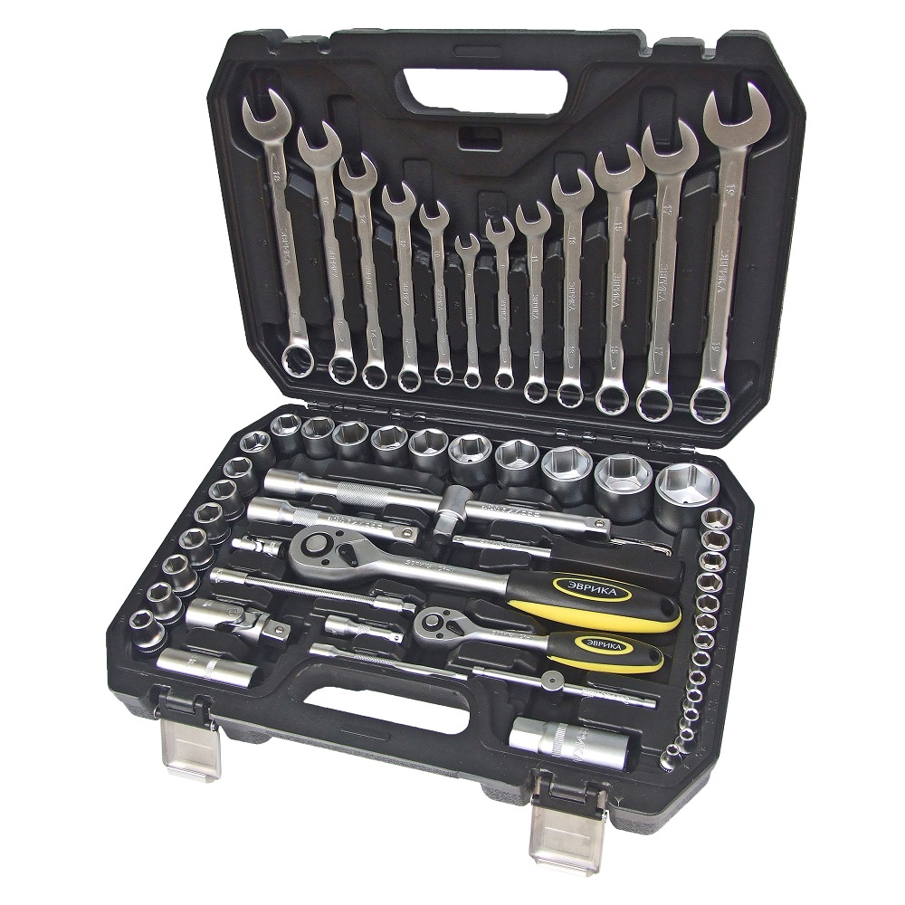 Набор инструмента ER-80061 1/4"&1/2"DR 6-гранный 61 предмет ЭВРИКА 1/3