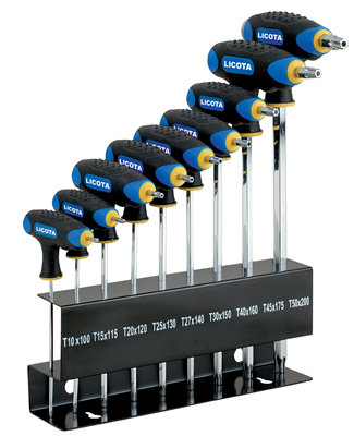 Набор ключей Torx с отв. Т-образных с пласт. рукояткой на подставке