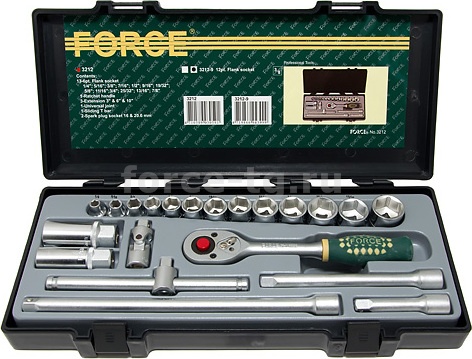 Набор торцевых головок F-3212: 3/8"DR 6-гранных 1/4"-7/8" 21пр. FORCE/1/6